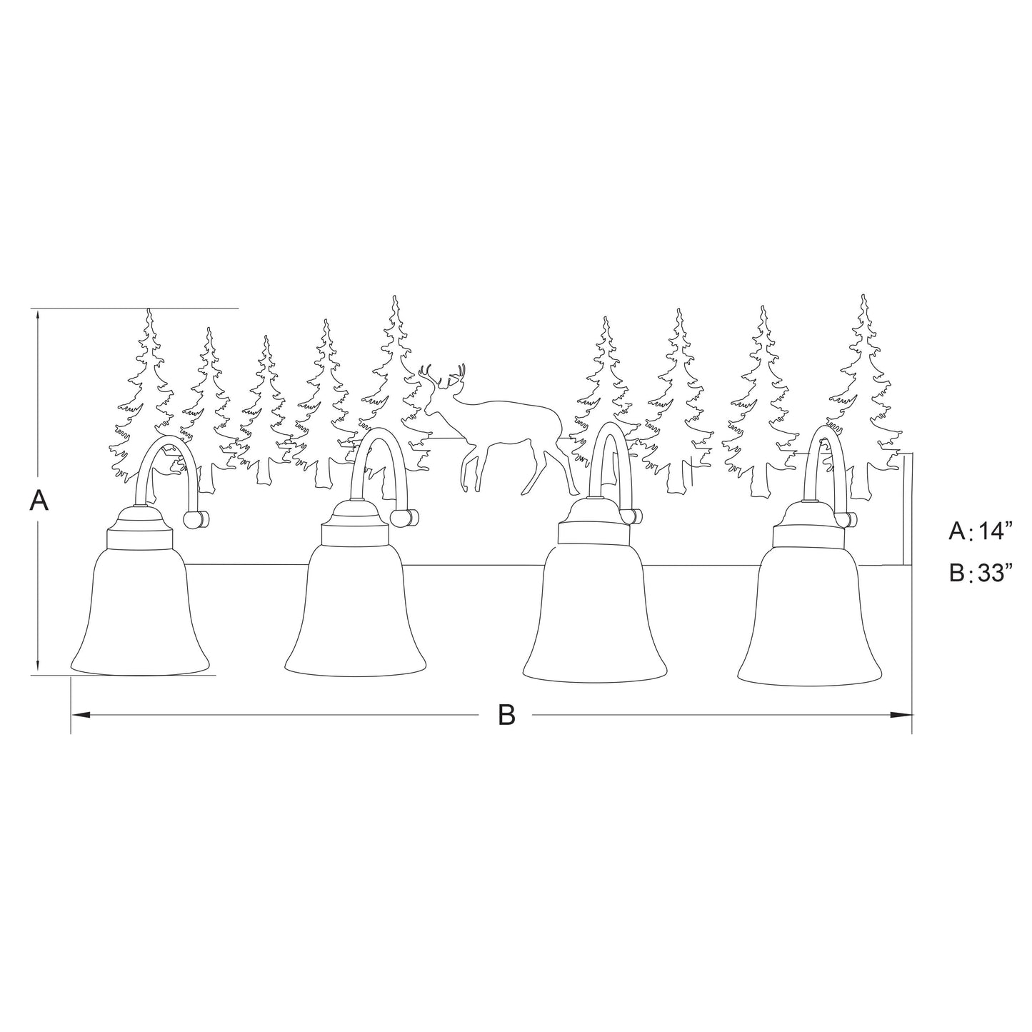 Vaxcel Bryce 33" 4-Light Bronze Rustic Deer Bathroom Vanity Fixture With Amber Flake Glass Shades