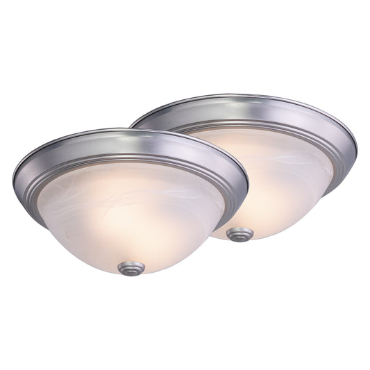 Vaxcel Builder Twin Packs 13" 2-Light Brushed Nickel Steel Flush Mount Ceiling Light Fixture With White Alabaster Glass Shade