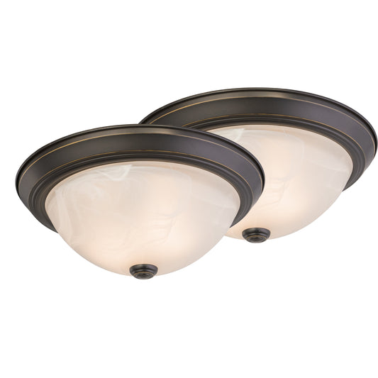 Vaxcel Builder Twin Packs 13" 2-Light Oil Rubbed Bronze Steel Flush Mount Ceiling Light Fixture With White Alabaster Glass Shade