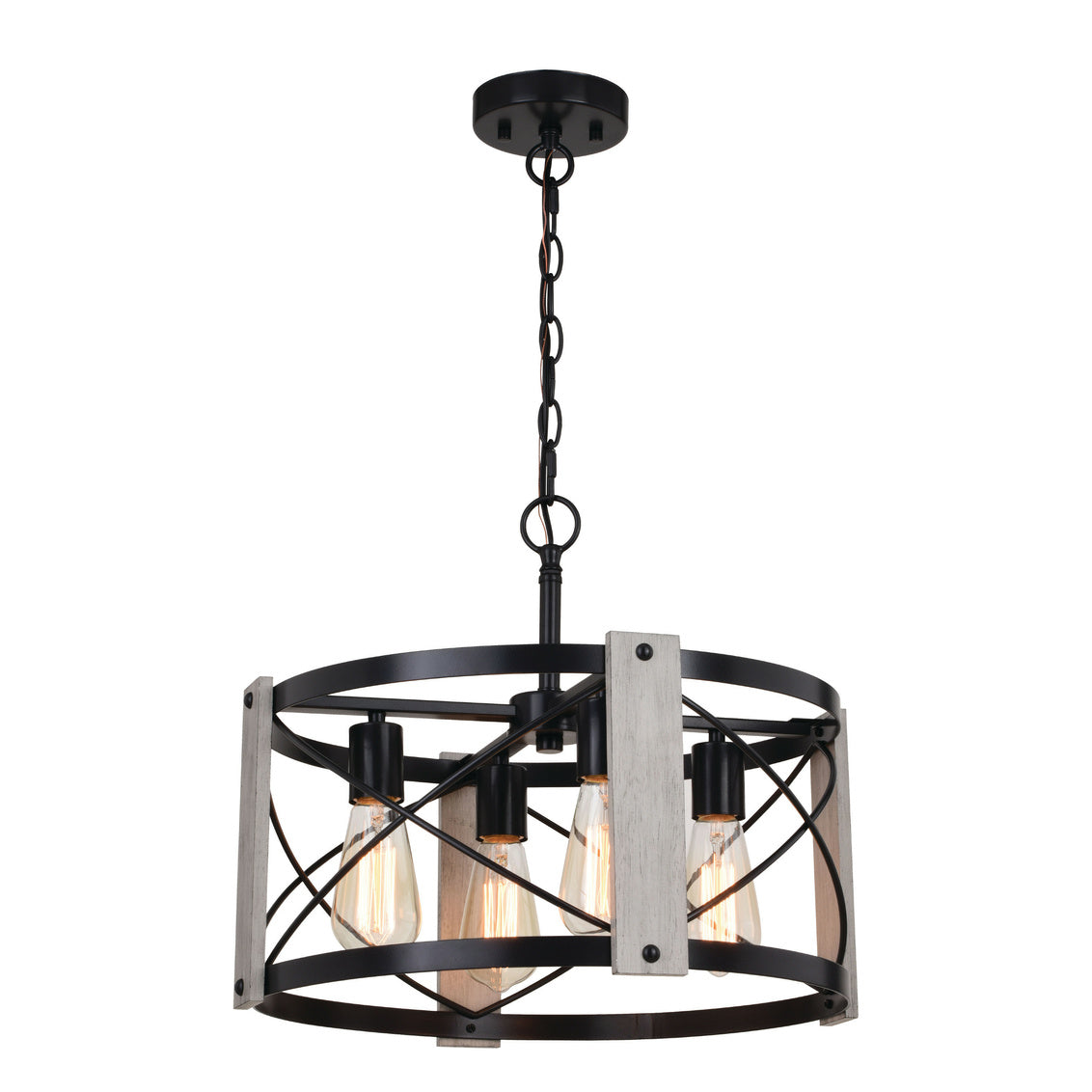 Vaxcel Burien 18" 4-Light Black and Washed Ash Light Pendant