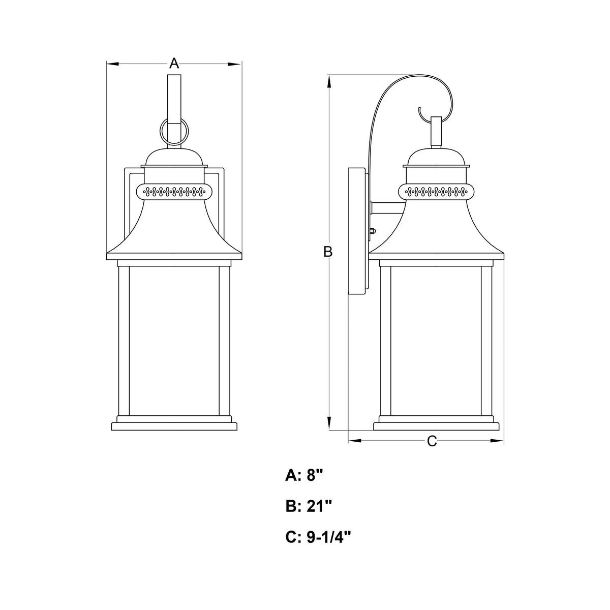 Vaxcel Cambridge 8" 1-Light Oil Rubbed Bronze Traditional Dusk-to-Dawn Outdoor Wall Lantern With Clear Wrinkle Glass Shade