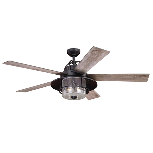 Vaxcel Charleston 56" 2-Light Bronze Farmhouse Indoor-Outdoor Ceiling Fan Light With Clear Seeded Glass Shade and 3-Speed Settings
