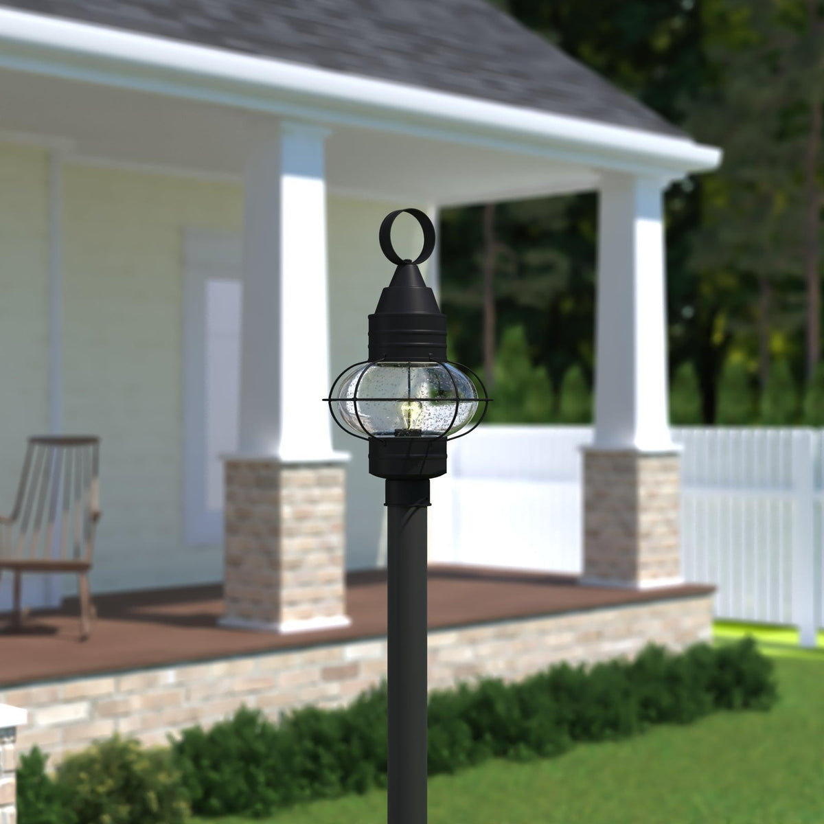 Vaxcel Chatham 13" 1-Light Black Coastal Outdoor Post Light With Clear Seeded Globe Glass Shade