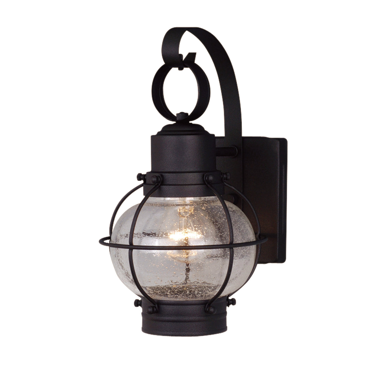 Vaxcel Chatham 7" 1-Light Black Coastal Outdoor Wall Lantern Clear Seeded Glass Shade