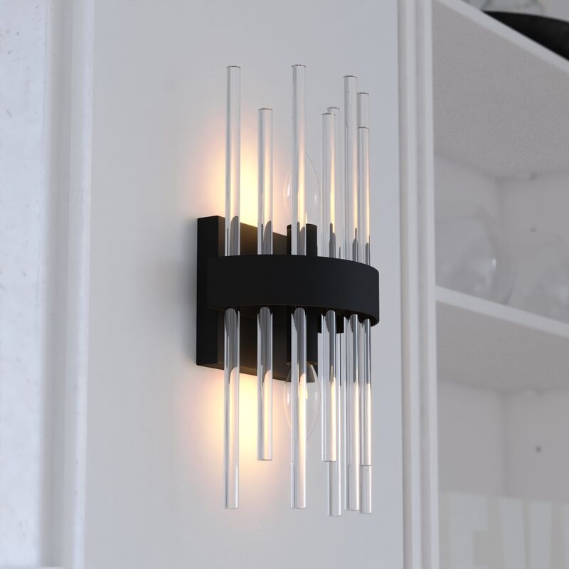 Vaxcel Delevan 14-in H 2 Light Wall Light Matte Black