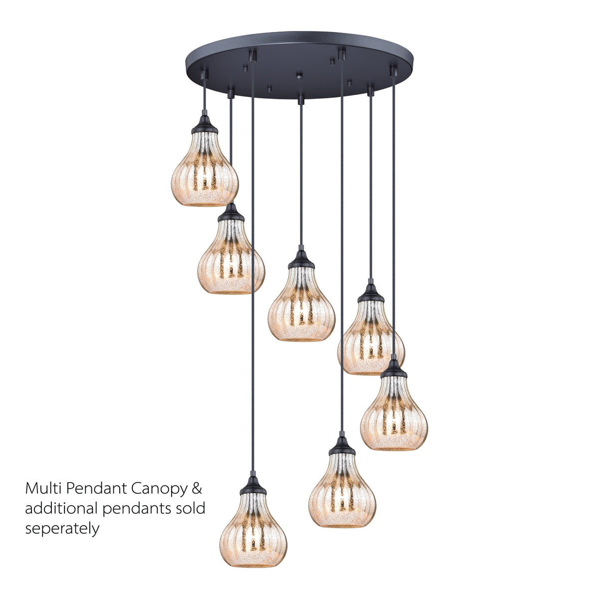 Vaxcel Elby 8" 1-Light Dark Bronze Mini Pendant Ceiling Light With Mercury Glass Shade