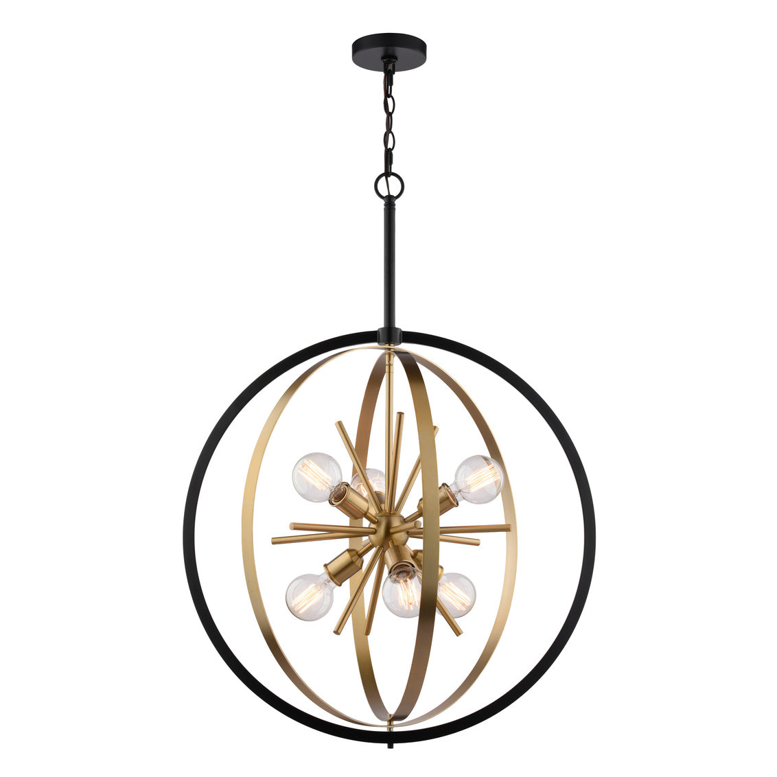 Vaxcel Estelle 26.75" 6-Light Natural Brass and Matte Black Light Orb Pendant