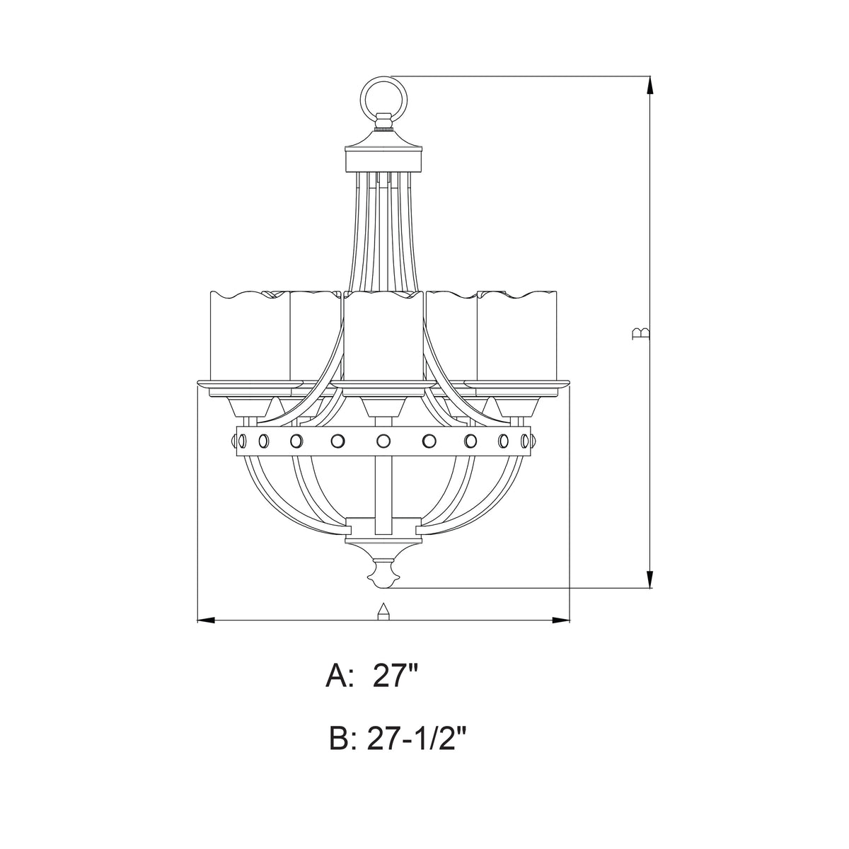 Vaxcel Halifax 25" 5-Light Black Walnut Rustic Wheel Chandelier With Creme Cognac Glass Shades