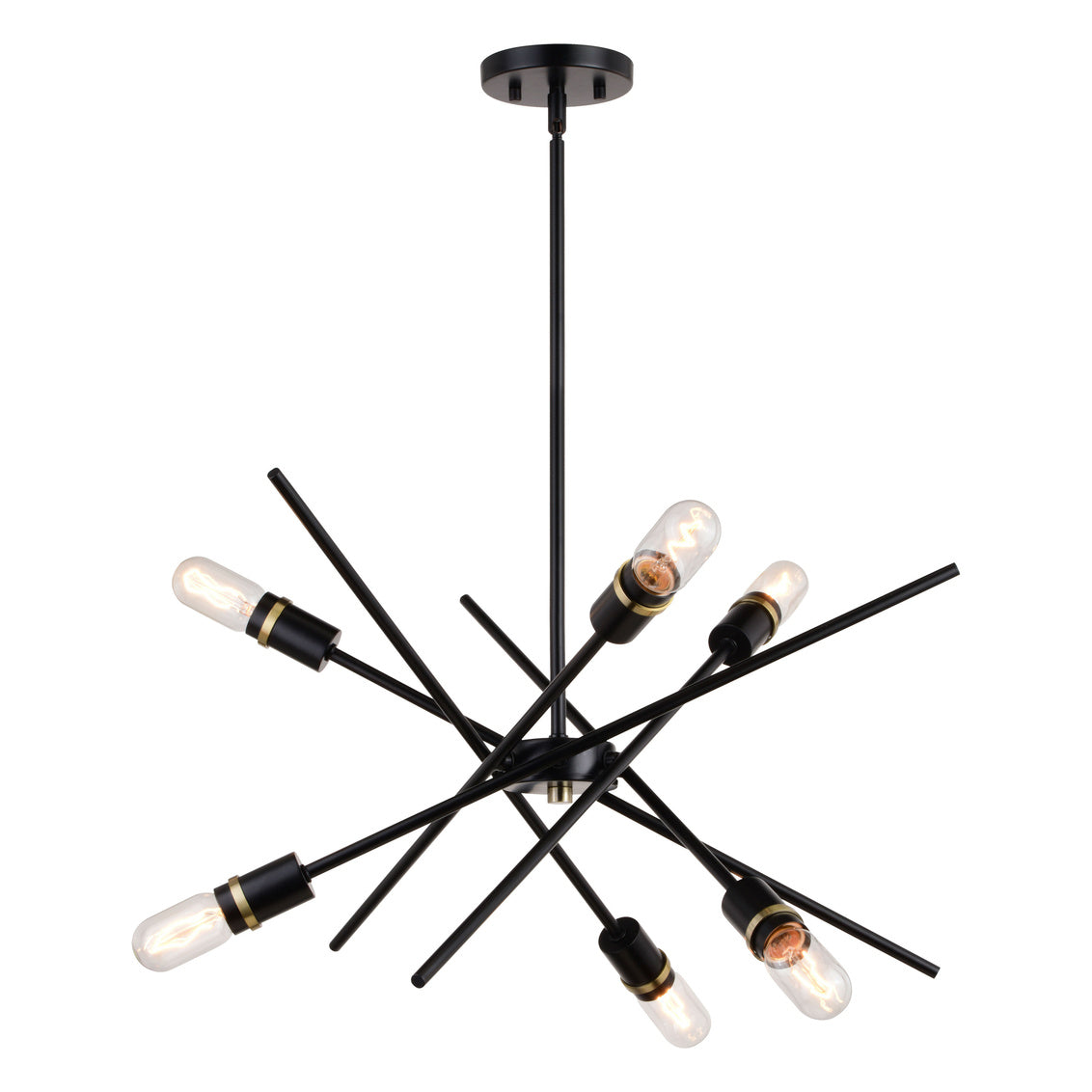 Vaxcel Halsted 24.25" 6-Light Black and Satin Brass Light Pendant
