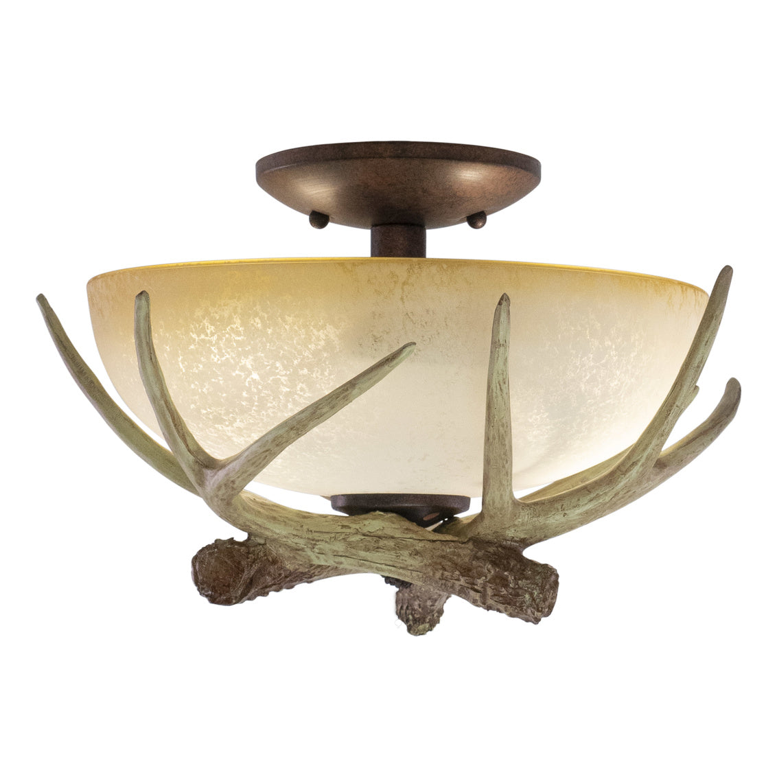 Vaxcel Lodge 2-Light LED Bronze Rustic Antler Semi Flush Ceiling Light or Fan Light Kit