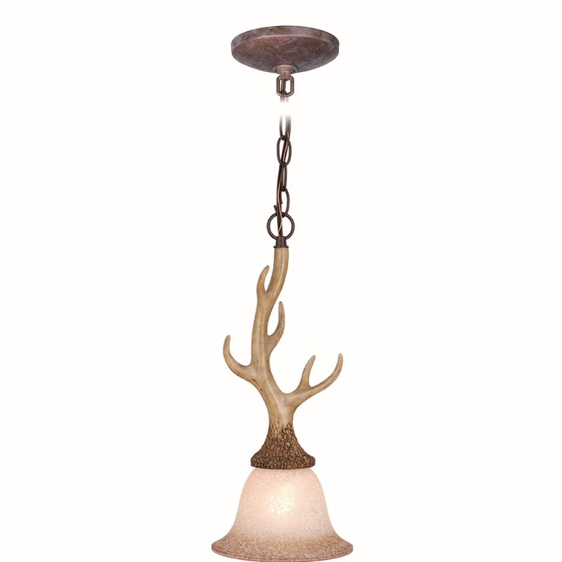 Vaxcel Lodge Rustic Antler Mini Pendant Ceiling Light Cream Glass