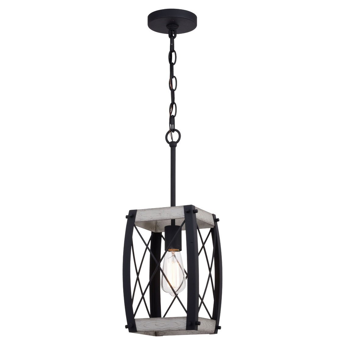 Vaxcel Montclare Black and White Ash Wood Farmhouse Cage Kitchen Island Mini Pendant Ceiling Light