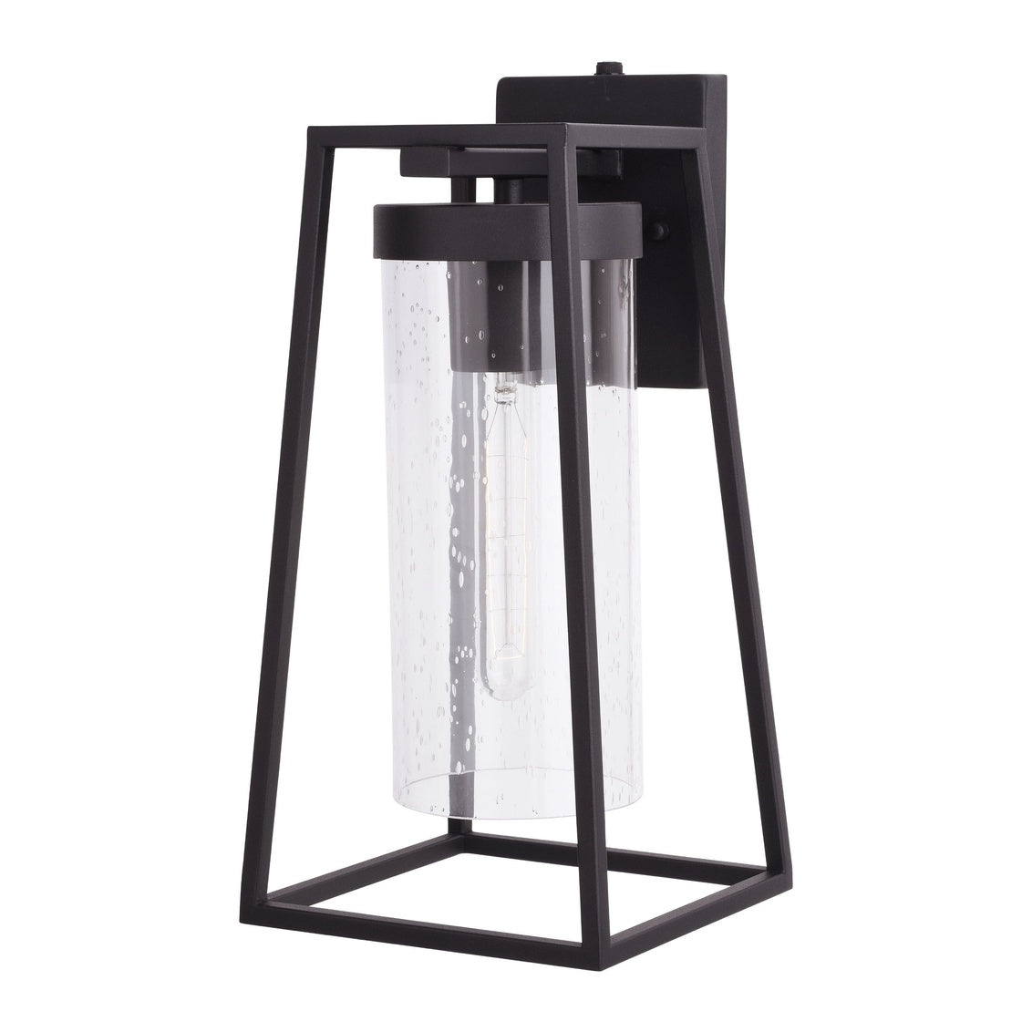 Vaxcel Nash 7.5" Black Outdoor Modern Wall Lantern, Dusk-to-Dawn Photocell, 1-Light Wall Lamp Sconce with Clear Seeded Glass