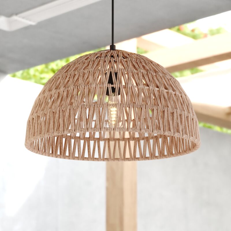 Vaxcel Nassau 18.25-in. 1 Light Pendant Matte Black and Natural Rope