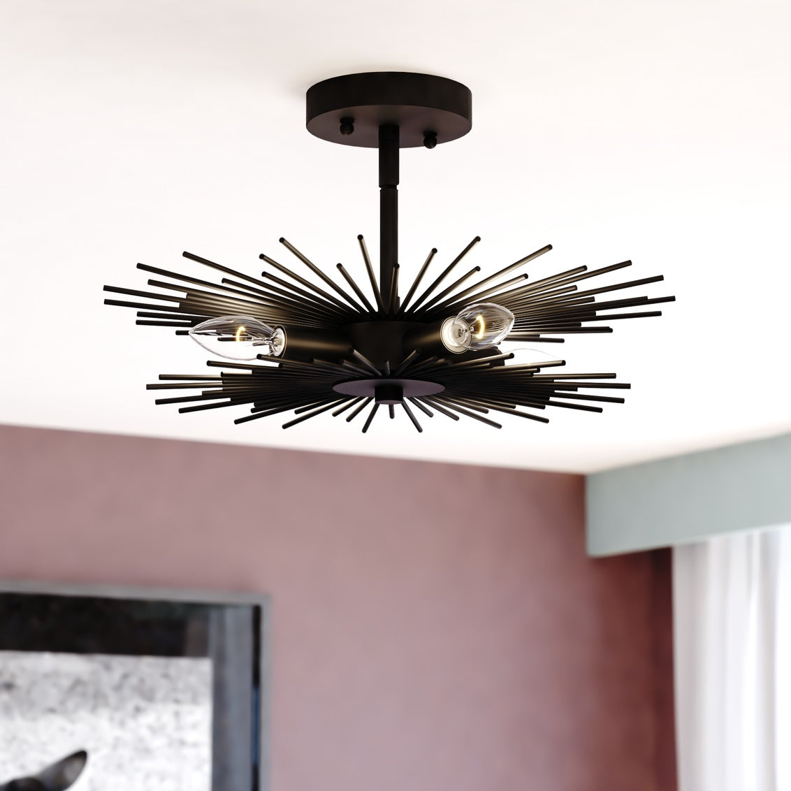 Vaxcel Nikko 16" W Black Mid-Century Modern Semi Flush Mount Ceiling Light
