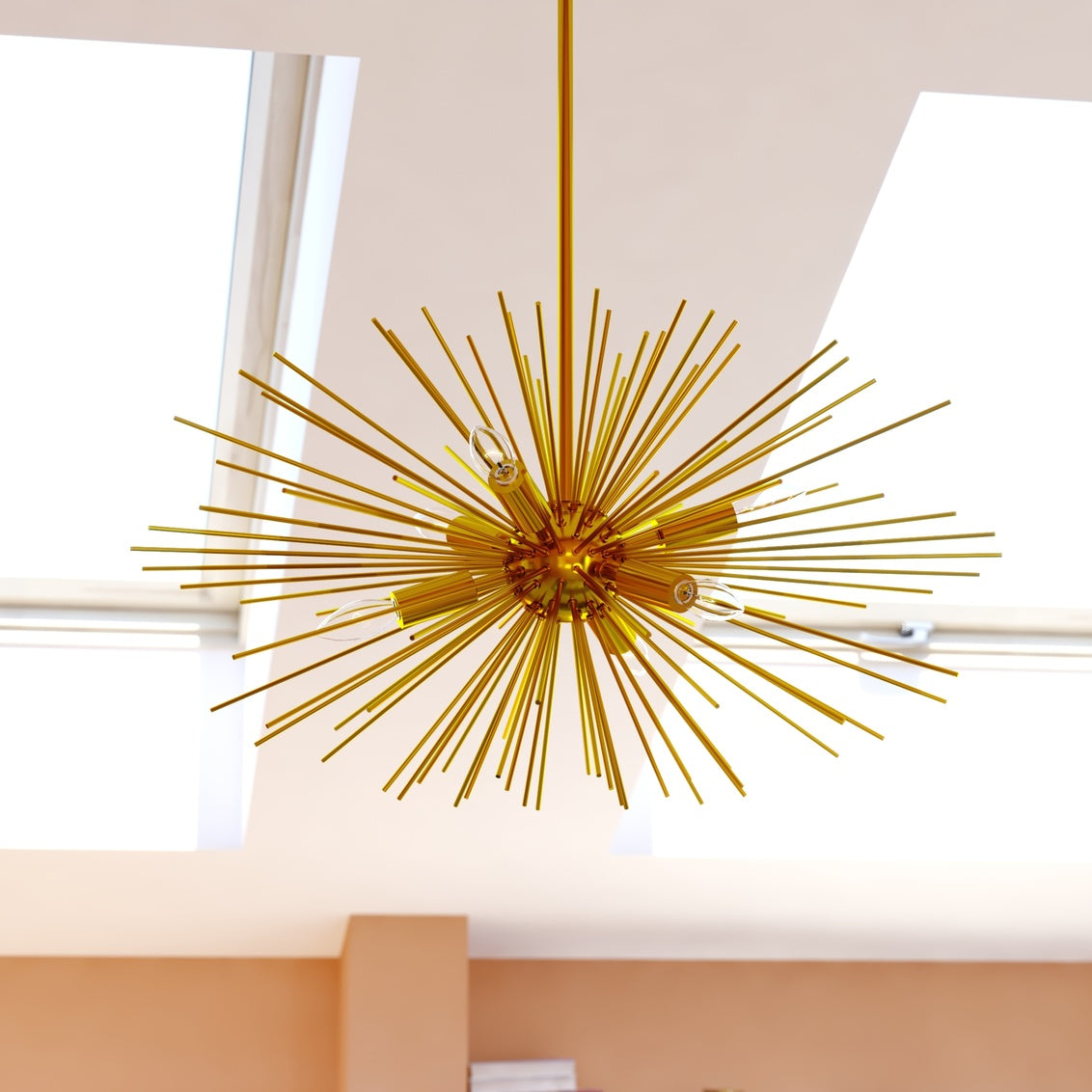 Vaxcel Nikko 6-Light Starburst Gold Mid-Century Modern Pendant Light