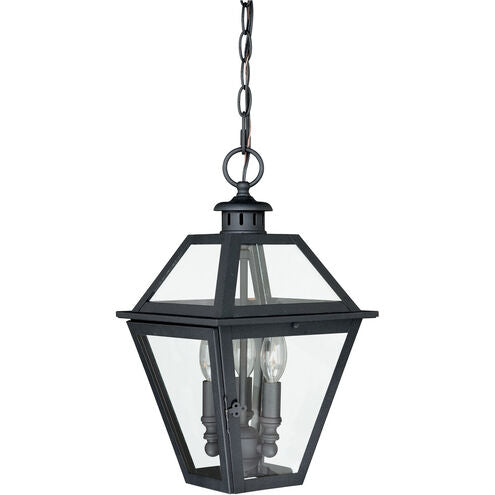 Vaxcel Nottingham 3-Light Black Outdoor Lantern Pendant Clear Glass