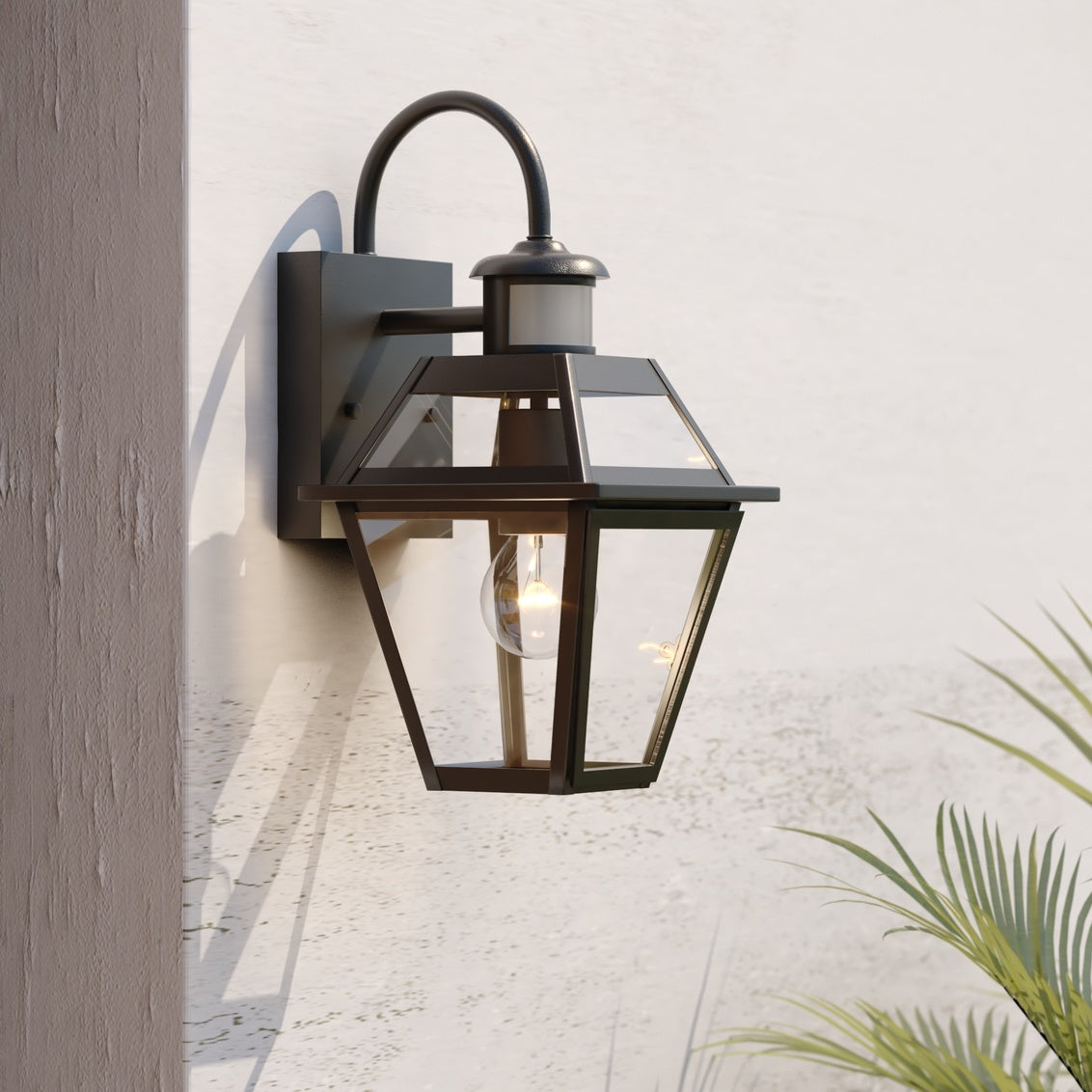 Vaxcel Nottingham 7" W 1-Light Black Motion Sensor Dusk-to-Dawn Outdoor Wall Lantern Clear Glass