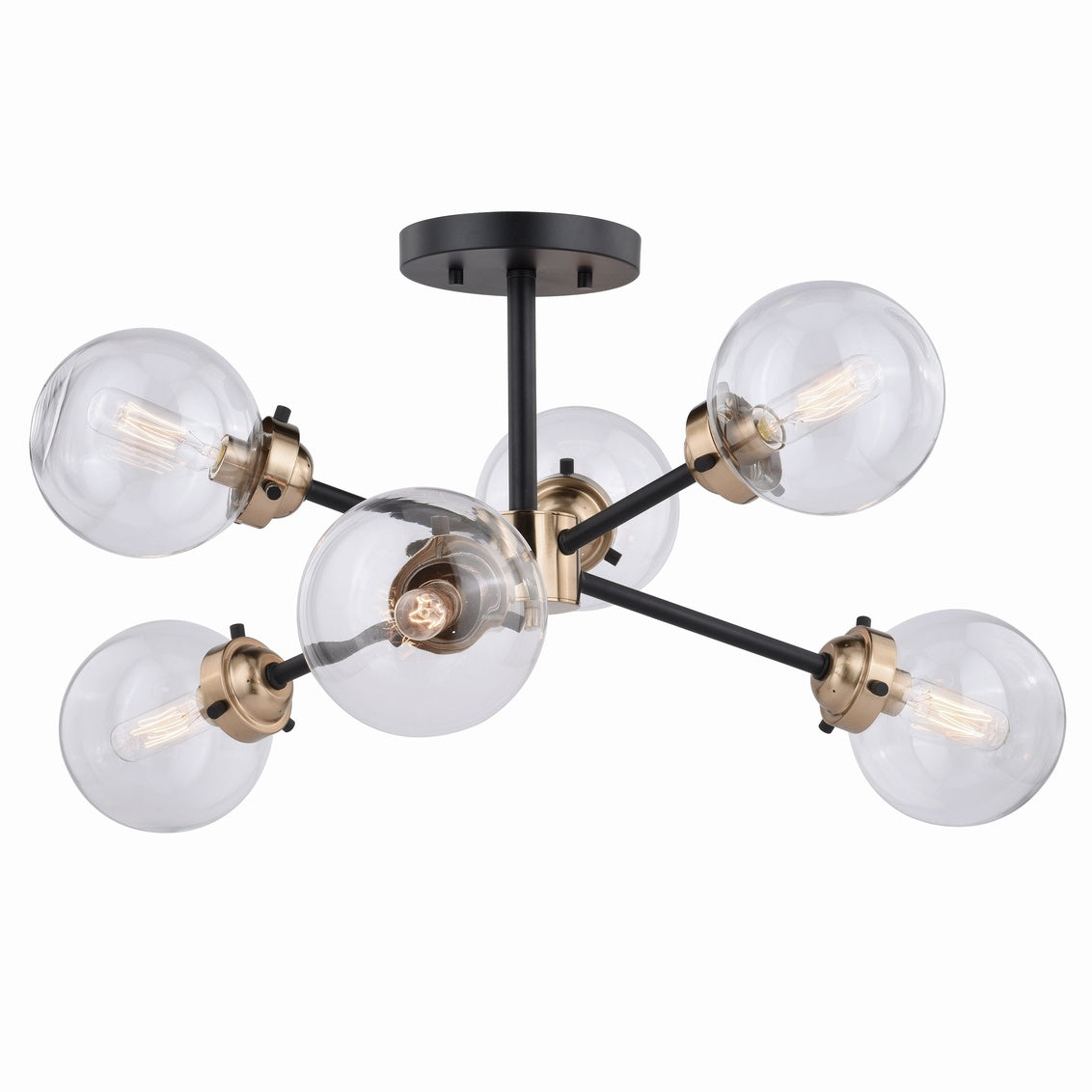 Vaxcel Orbit 25" W Bronze Gold Industrial Sputnik Semi Flush Mount Ceiling Light Clear Glass