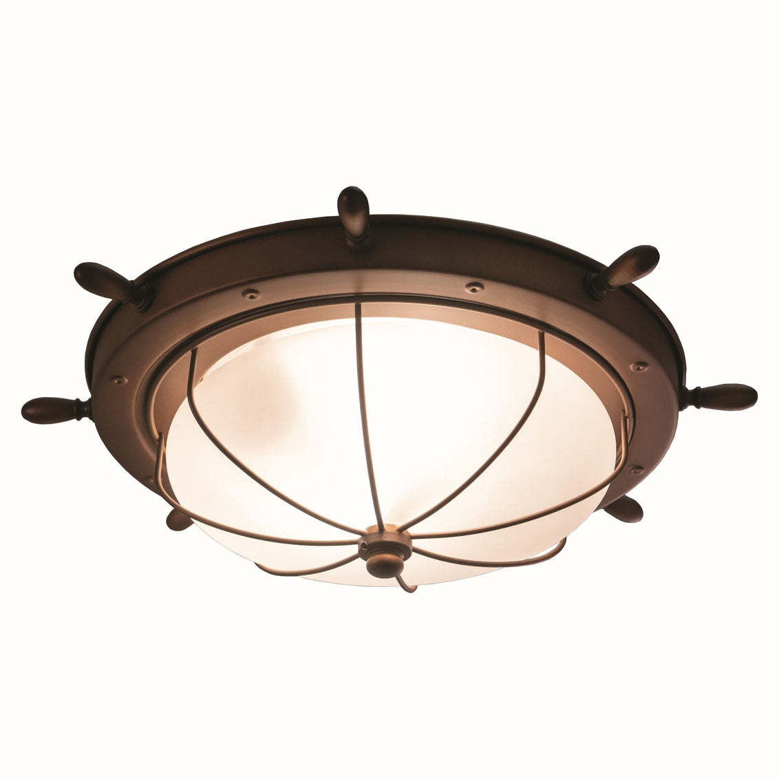 Vaxcel Orleans Copper Coastal Ship Wheel Outdoor Flush Mount Ceiling Light White Glass