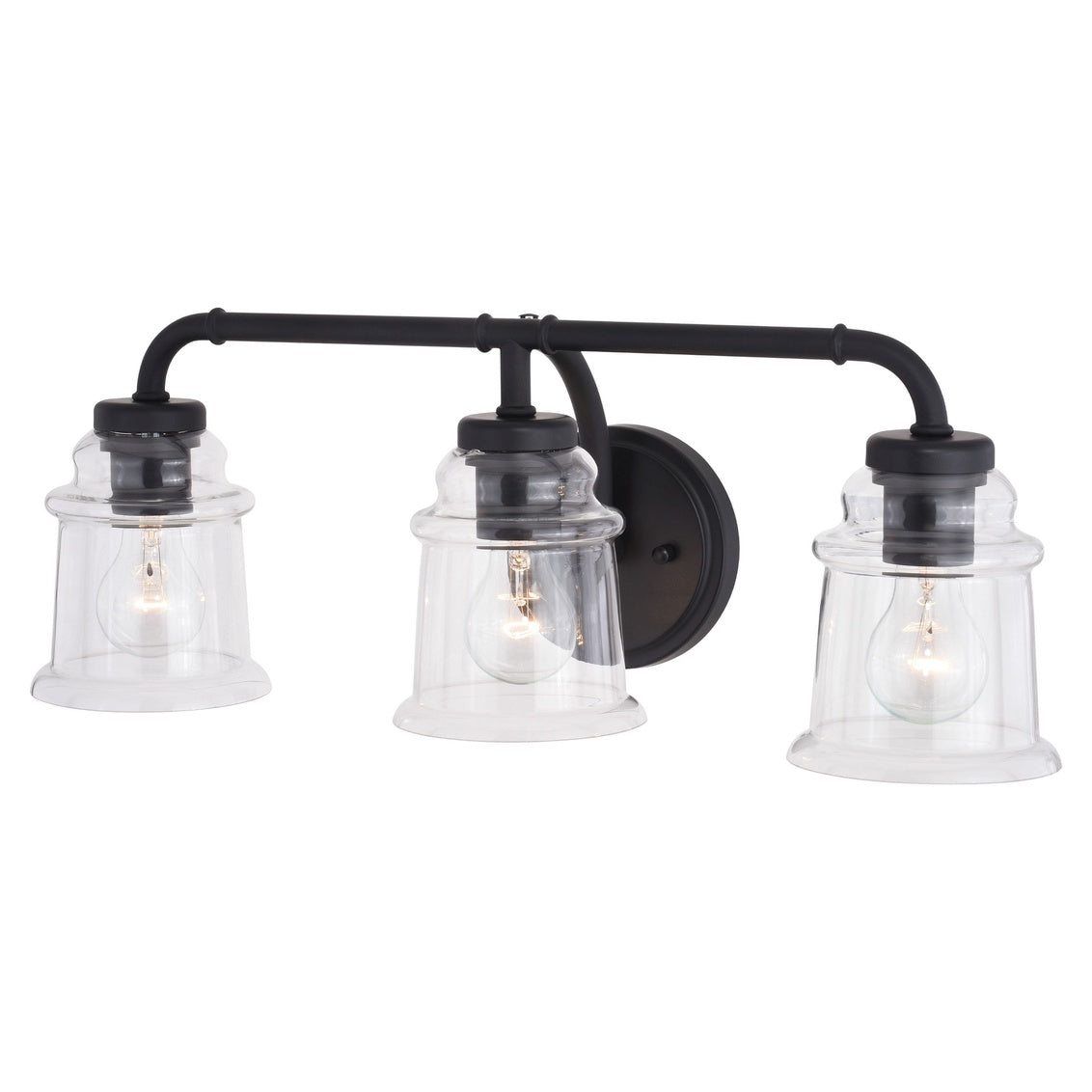 Vaxcel Toledo 3-Light Black Industrial Bathroom Vanity Fixture Clear Glass