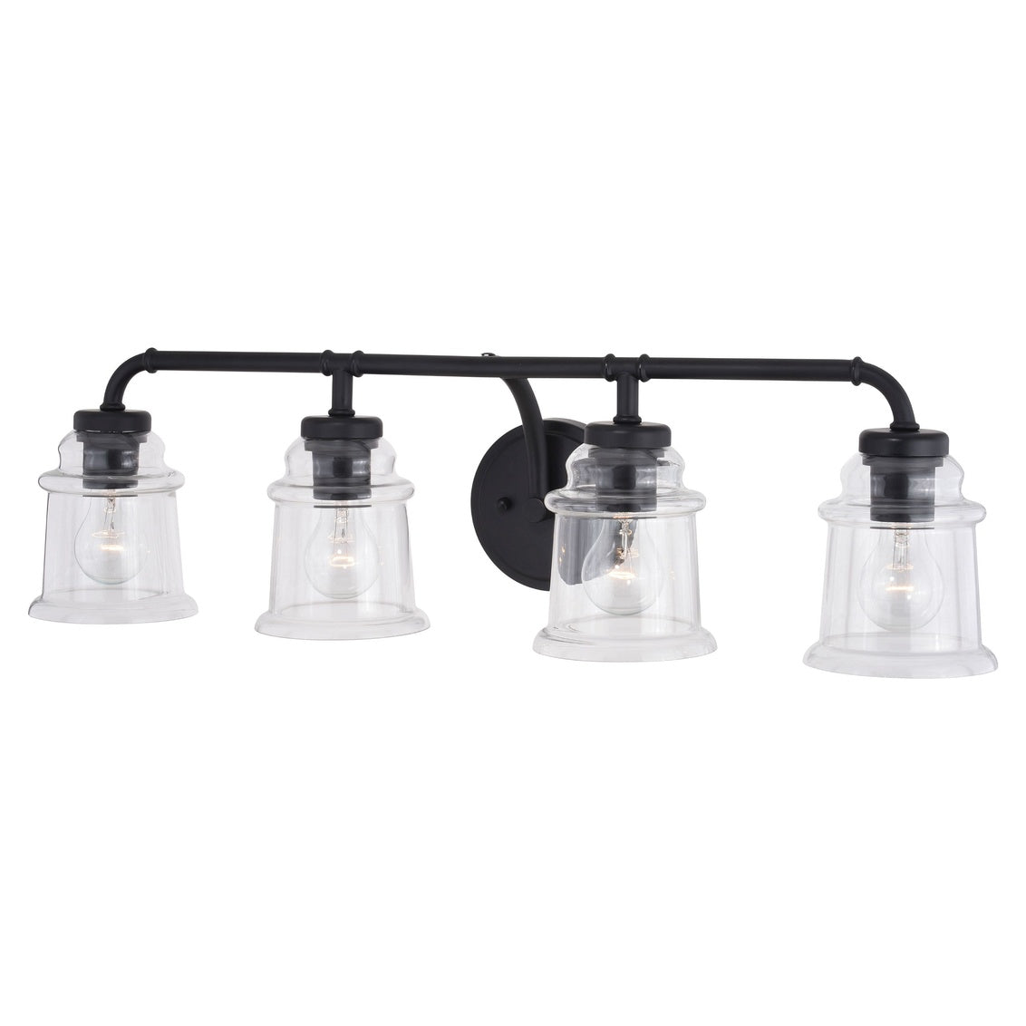 Vaxcel Toledo 4-Light Black Industrial Bathroom Vanity Fixture Clear Glass
