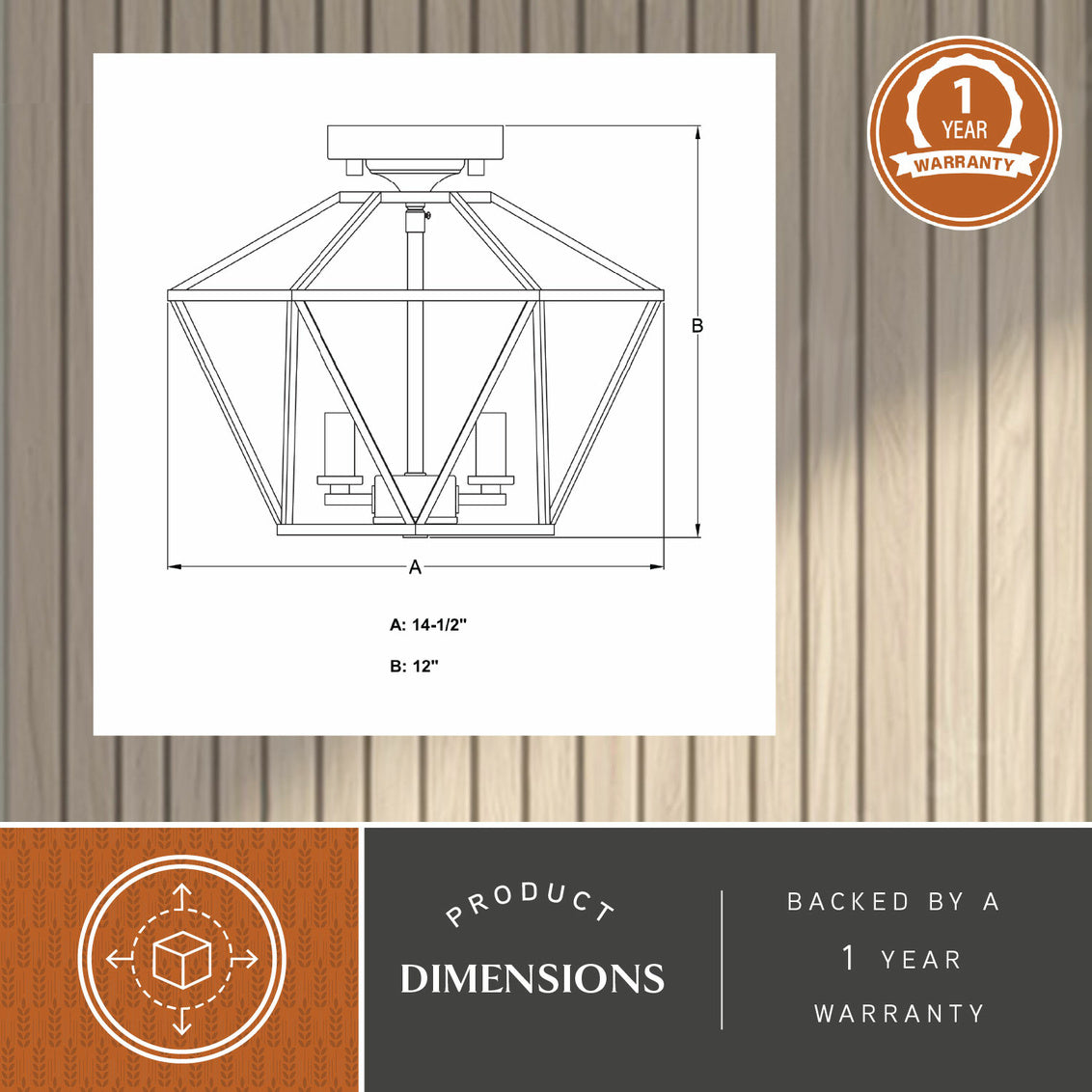 Vaxcel Turin 14.5" W Bronze Gold Geometric Cage Candle Semi Flush Mount Ceiling Light