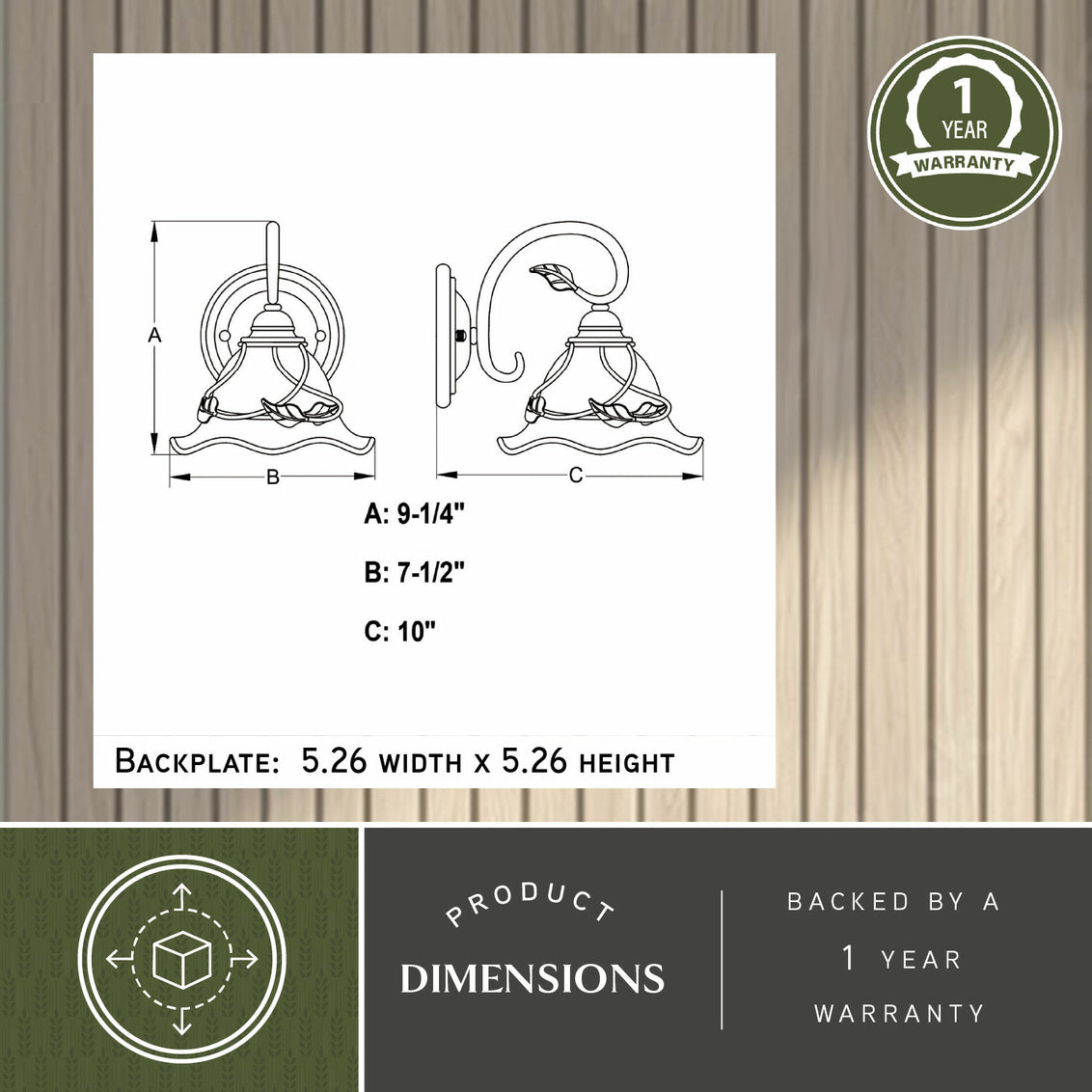 Vaxcel Vine 1-Light Black Rustic Bathroom Wall Fixture