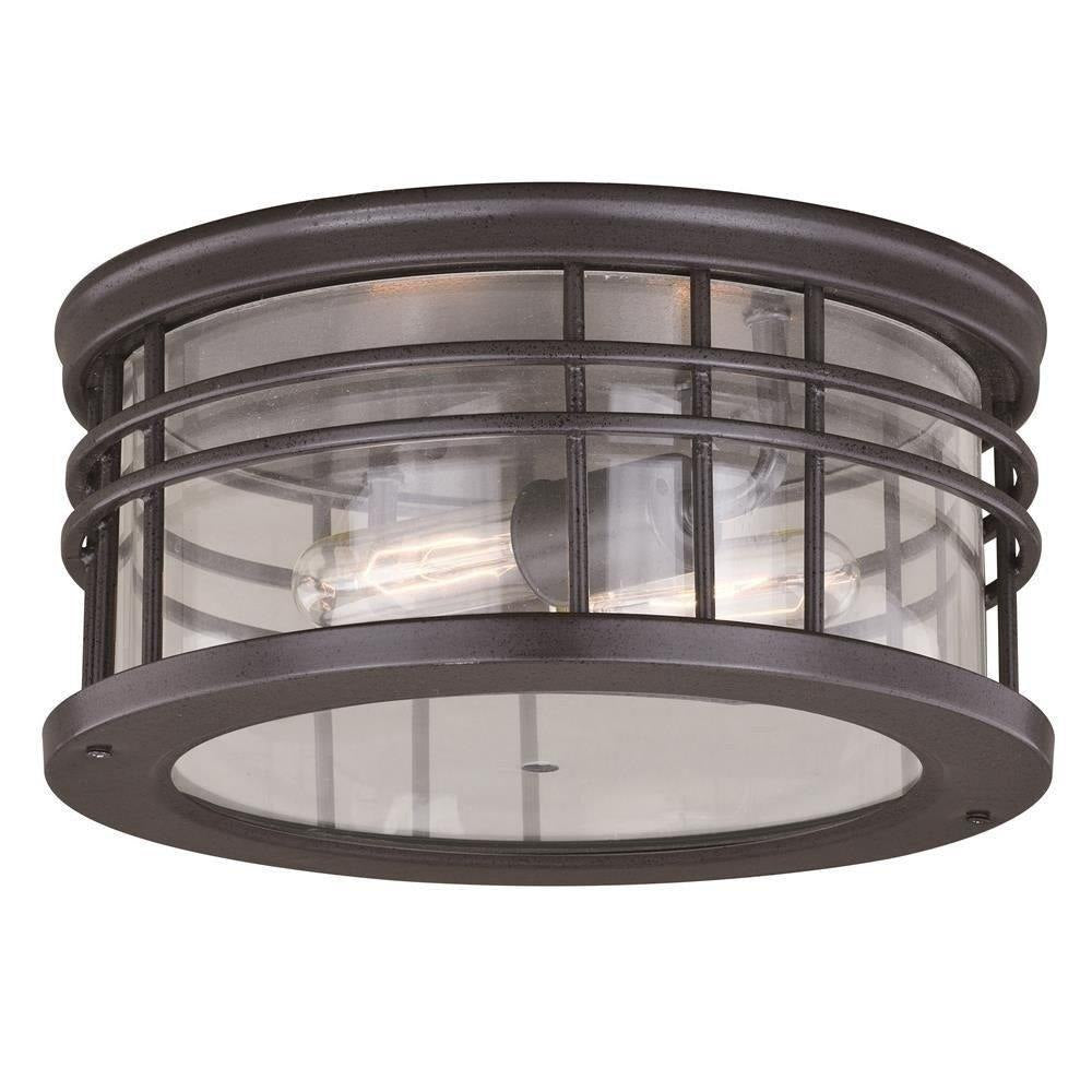 Vaxcel Wrightwood Black Round Outdoor Flush Mount Ceiling Light Clear Glass