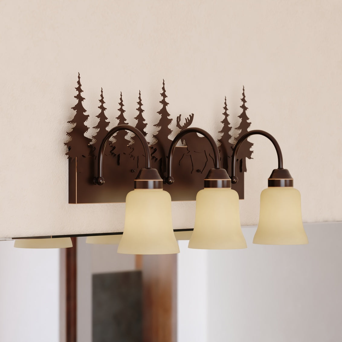 Vaxcel Yellowstone 3-Light Bronze Rustic Moose Bathroom Vanity Fixture