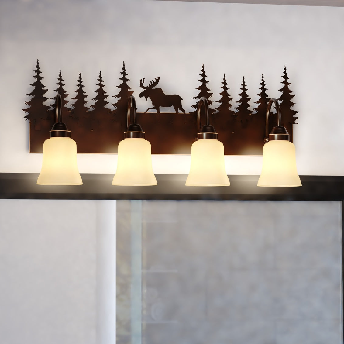 Vaxcel Yellowstone 4-Light Bronze Rustic Moose Bathroom Vanity Fixture