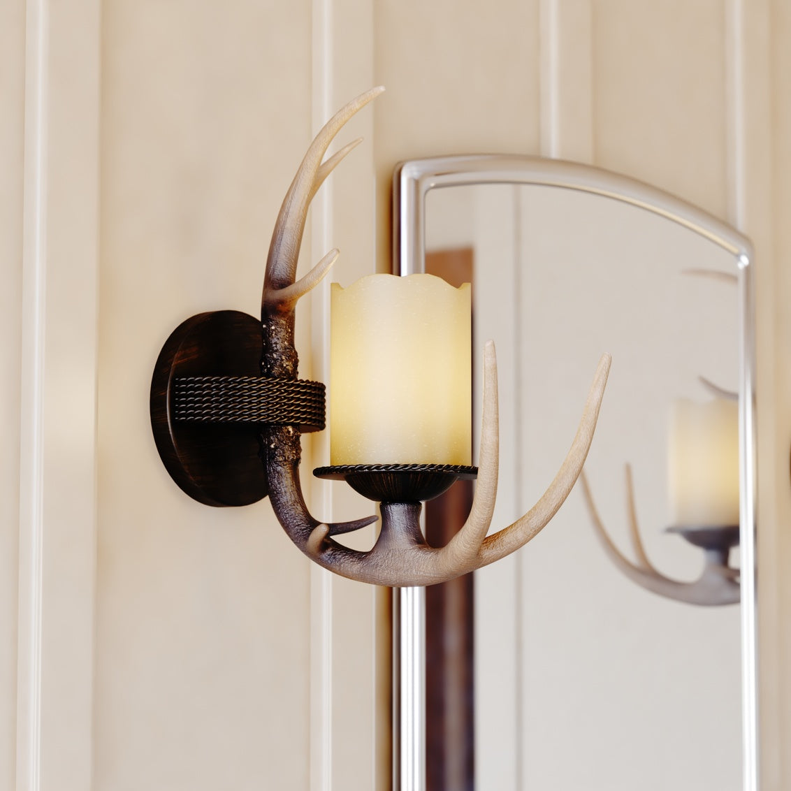 Vaxcel Yoho 1-Light Bronze Rustic Antler Bathroom Wall Fixture
