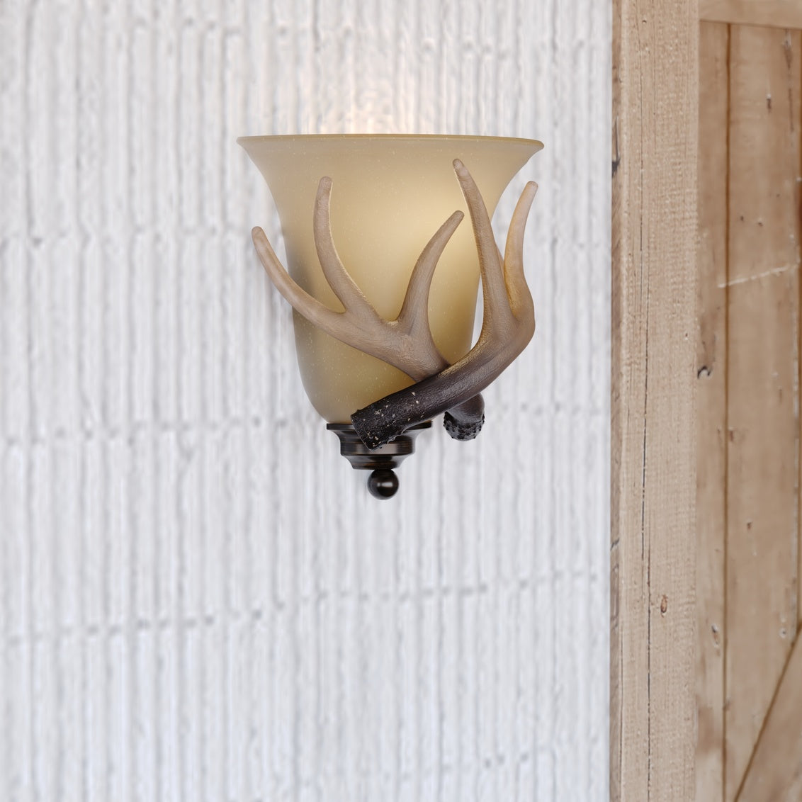 Vaxcel Yoho 1-Light Bronze Rustic Antler Flush Wall Sconce Cream Glass