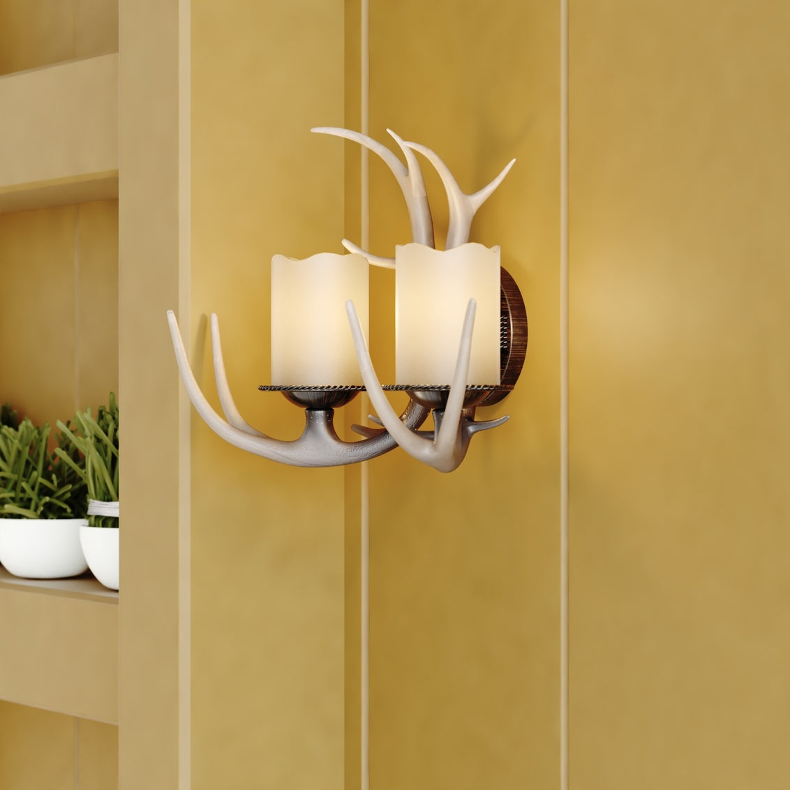 Vaxcel Yoho 2-Light Bronze Rustic Antler Bathroom Vanity Fixture