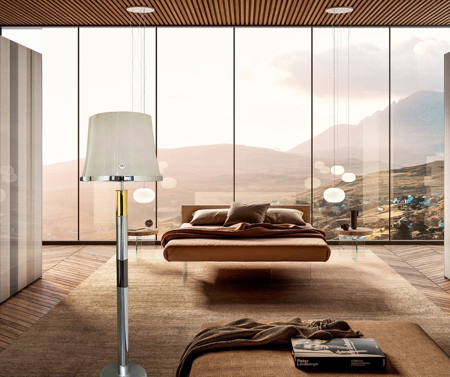 Vetreria Artistica Rosa Art 76" Chrome, Chrome Black and Shiny Gold Frame With Tapered Drum Glass Shade Floor Lamp