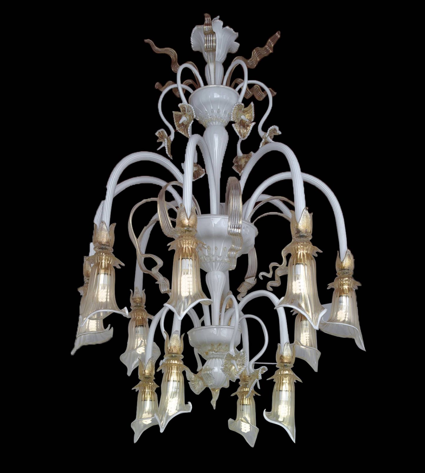 Vetreria Artistica Rosa Grazia 6-Lights White Pase Base With Gold Details Glass Chandelier