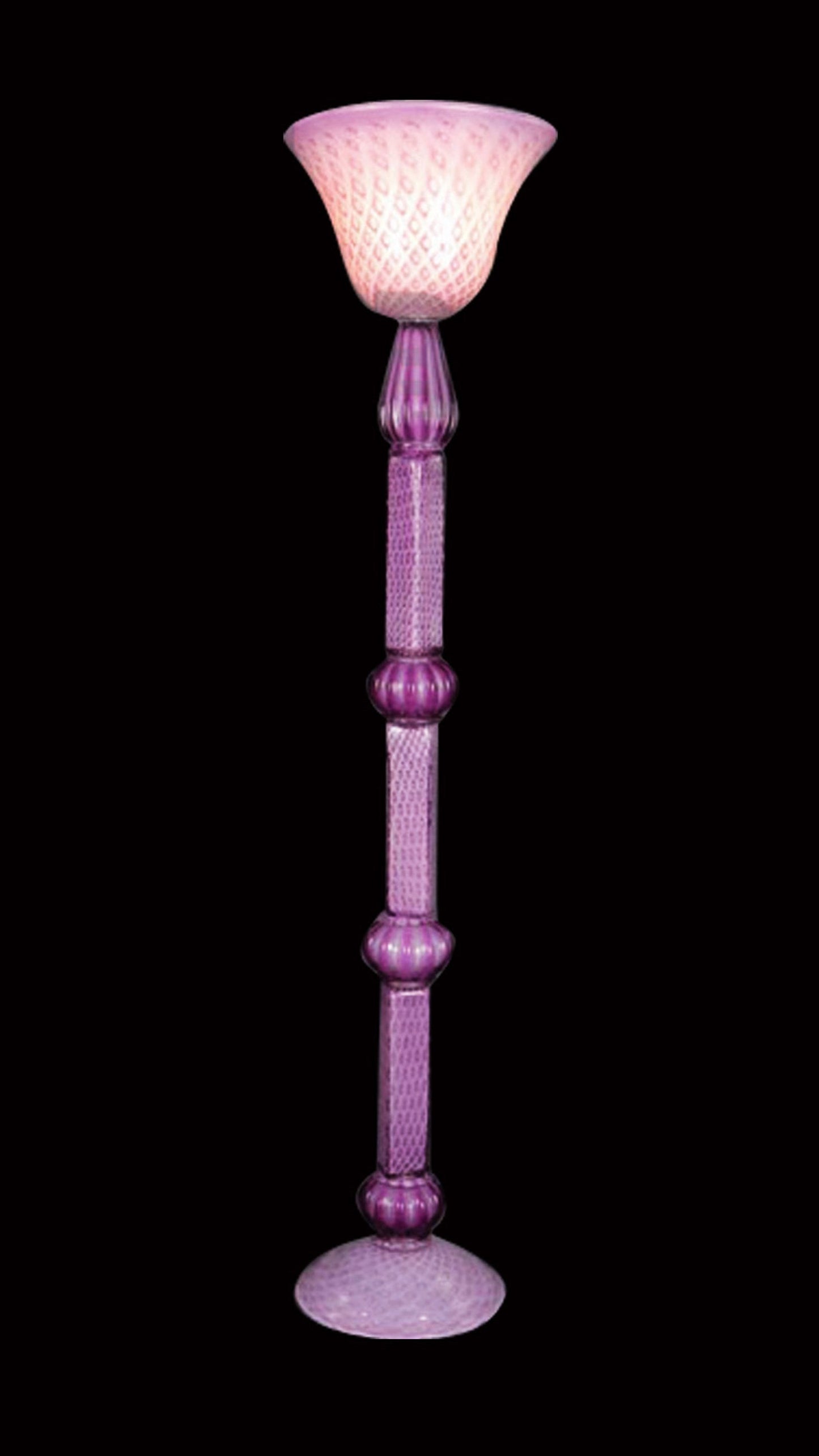 Vetreria Artistica Rosa Orchidea 77" Amethyst Frame With Sandblasted Cup Shaped Glass Shade Floor Lamp