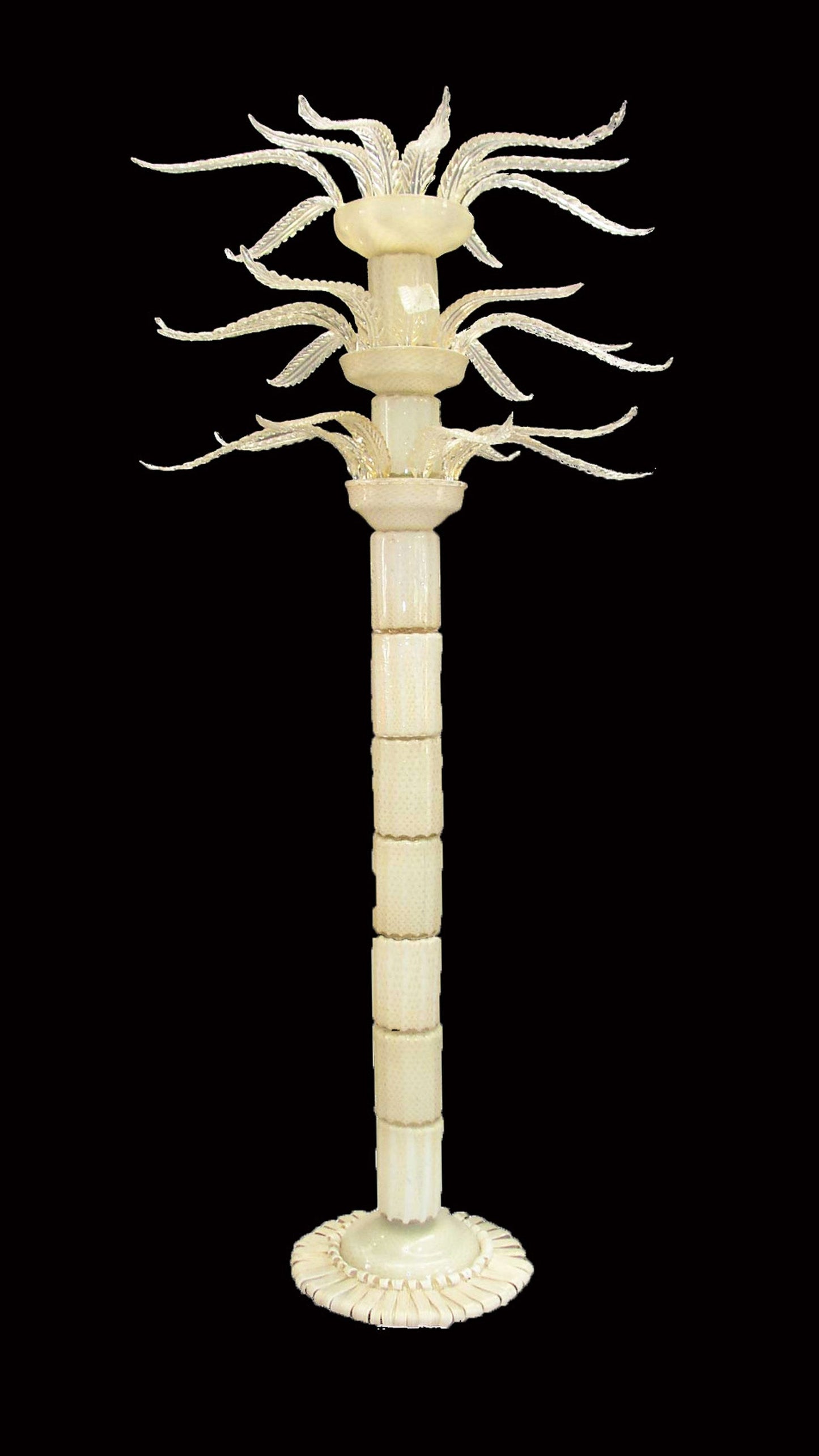 Vetreria Artistica Rosa Palmera 71" White and Ivory Frame With Palm Tree Design Glass Floor Lamp