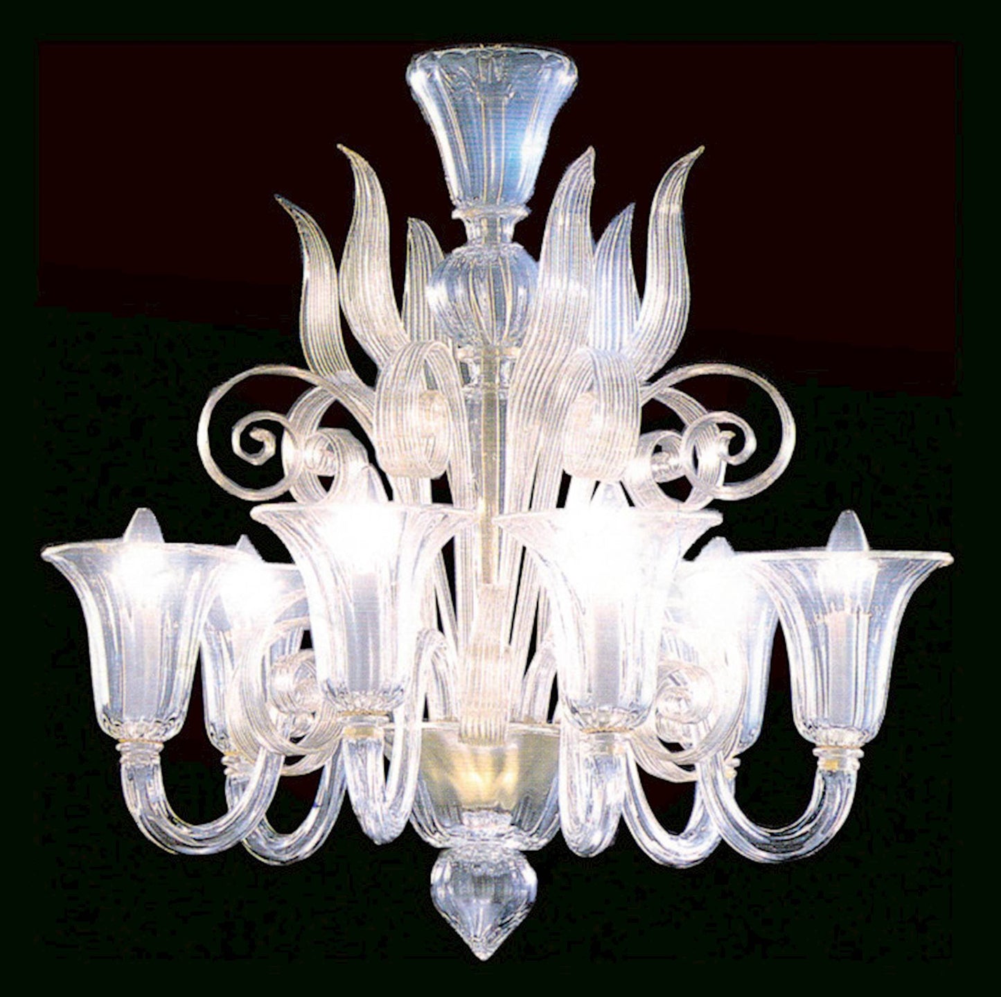 Vetreria Artistica Rosa Papale 6-Lights Blue Sky and Pastrals With Gold Details Glass Chandelier