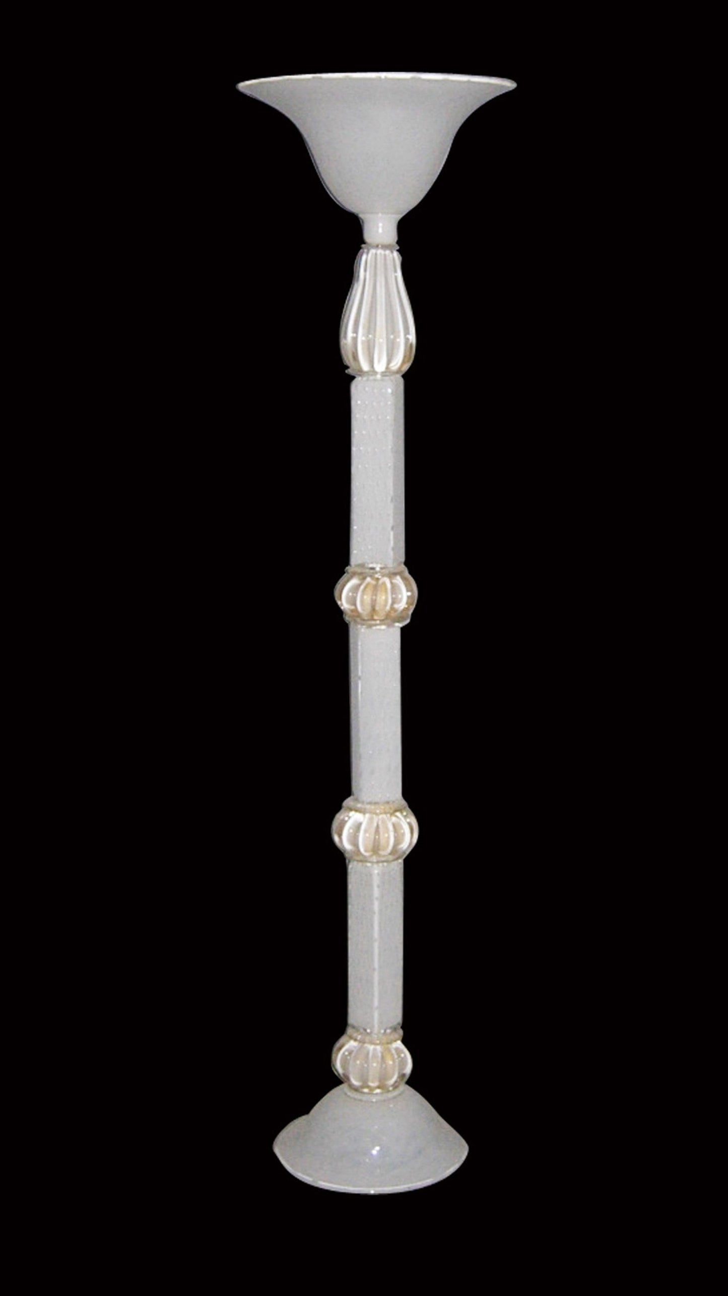 Vetreria Artistica Rosa Primula 71" White and Gold Frame With Bell-Shaped Glass Shade Floor Lamp
