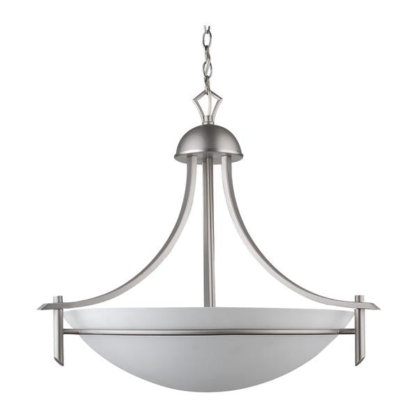Whitfield Lighting Kelsey 22" x 20" Brushed Pewter Finish With White Glass 3-Light Chandelier