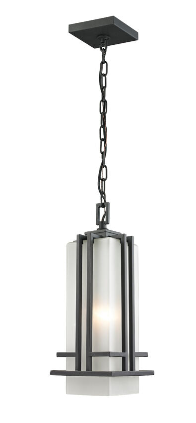 Z-Lite Abbey 7" 1-Light Outdoor Rubbed Bronze Outdoor Chain Mount Ceiling Fixture With Matte Opal Glass Shade