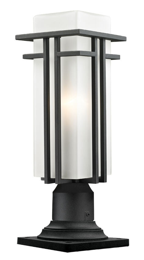 Z-Lite Abbey 7" W x 19" H 1-Light Black Outdoor Pier Mounted Fixture and Square Pier Mount Hardware With Matte Opal Glass Shade