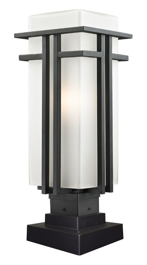 Z-Lite Abbey 8" 1-Light Black Outdoor Pier Mounted Fixture and Square Pier Mount Hardware With Matte Opal Glass Shade