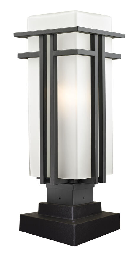 Z-Lite Abbey 8" W x 22" H 1-Light Outdoor Rubbed Bronze Outdoor Pier Mounted Fixture and Square Pier Mount Hardware With Matte Opal Glass Shade