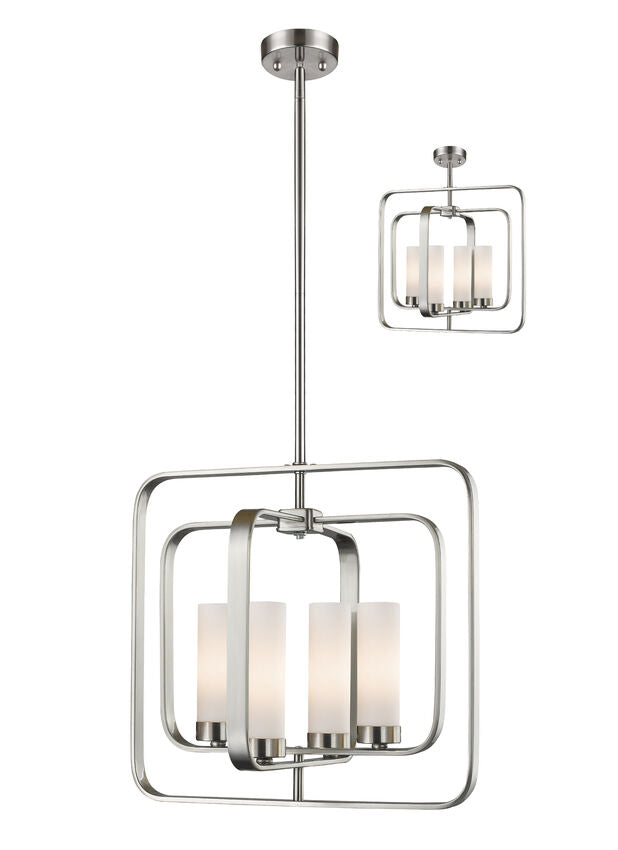 Z-Lite Aideen 17" 4-Light Brushed Nickel Pendant Light With Matte Opal Glass Shade