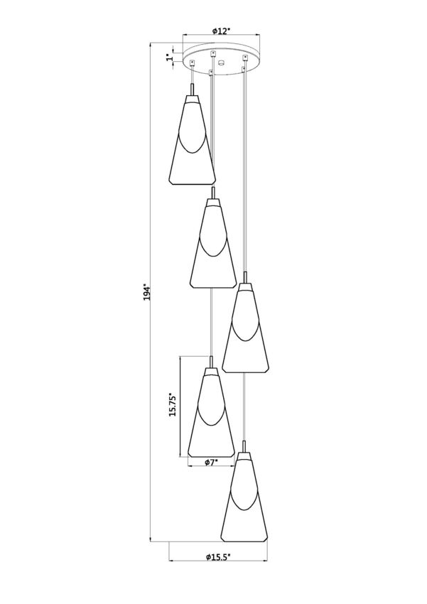 Z-Lite Aimie 5-Light Candelabra Bulb Base Matte Black Steel Frame Feathered White Glass Shade Chandelier
