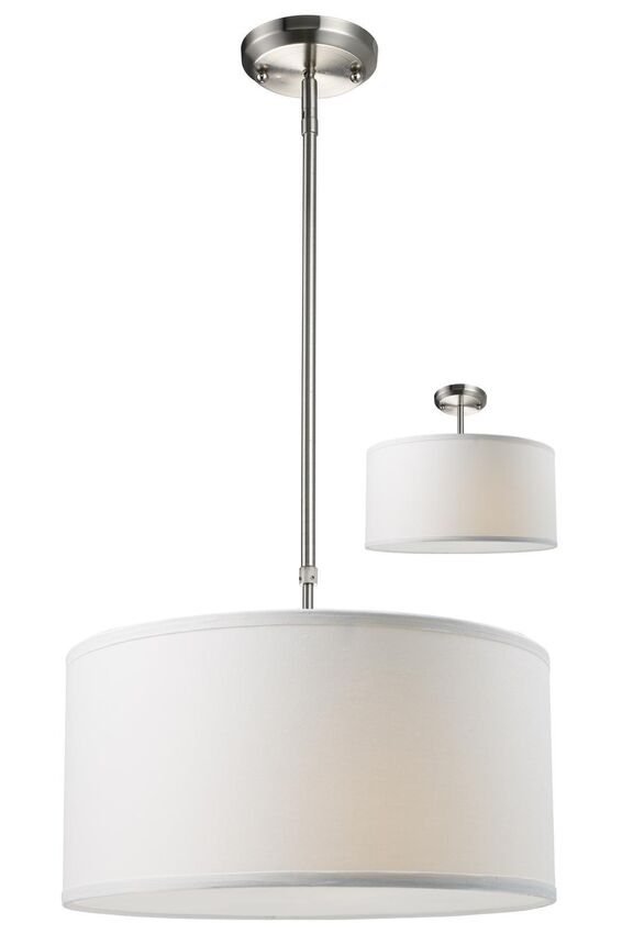 Z-Lite Albion 16" 3-Light Brushed Nickel Pendant Light With White Linen Fabric Shade