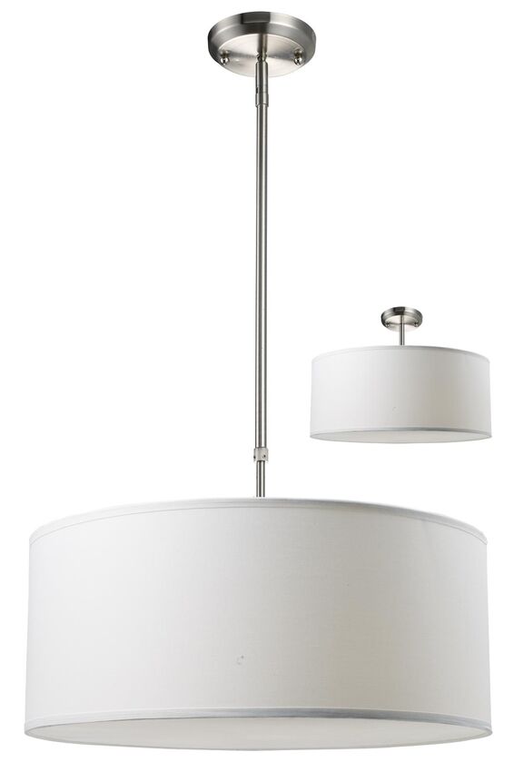 Z-Lite Albion 20" 3-Light Brushed Nickel Pendant Light With White Linen Fabric Shade