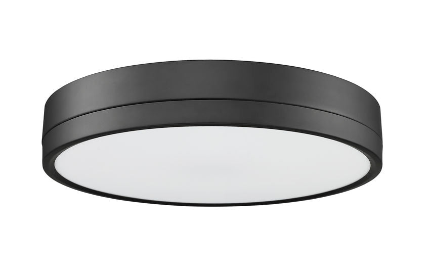 Z-Lite Algar 16" 1-Light LED Matte Black Steel and Frosted Acrylic Shade Flush Mount Light